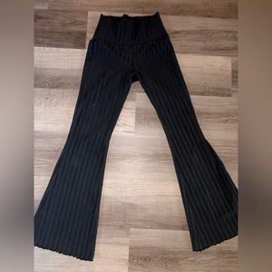 Aerie Black Striped/Ribbed Boot Cut Flare Pants